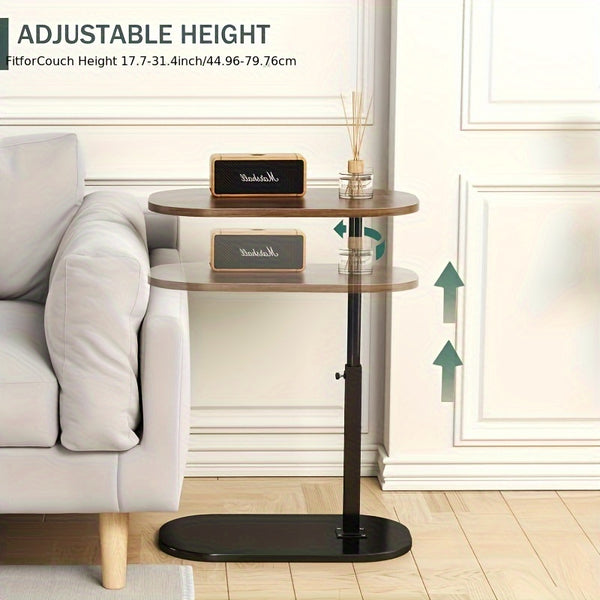 Height-Adjustable Wooden Table with Metal Structure - Contemporary Minimalist Side Table for Sofas, Transformable Coffee Table, Versatile Laptop Desk for Use in Living Rooms, Bedrooms, And Offices