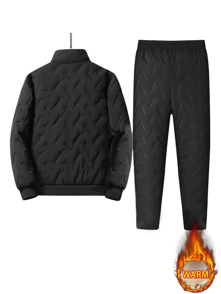 Men's 2pcs Casual Set: Fleece-Lined Thickened Jacket and Pants. Heavyweight Winter Sportswear with Zippered Cardigan Jacket, Fleece-Lined Warm Outerwear, Lamb's Lining. Matching Couple's Outfit for Men and Women. Leak-Proof Top and Pants with Elastic