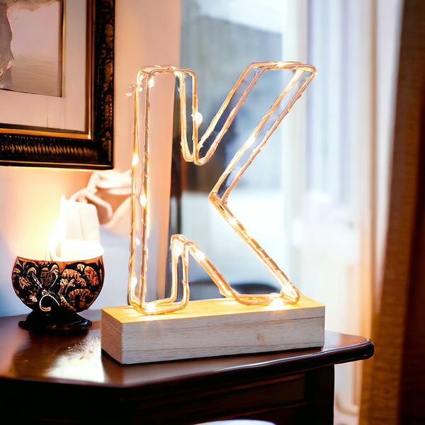 Light Up Letter | LED Alphabet Wire Frame Letter Lights | Rose Gold Copper Initials | Personalised Lighting | Battery Powered | For The Office Living Room Bedroom | Gift For Her