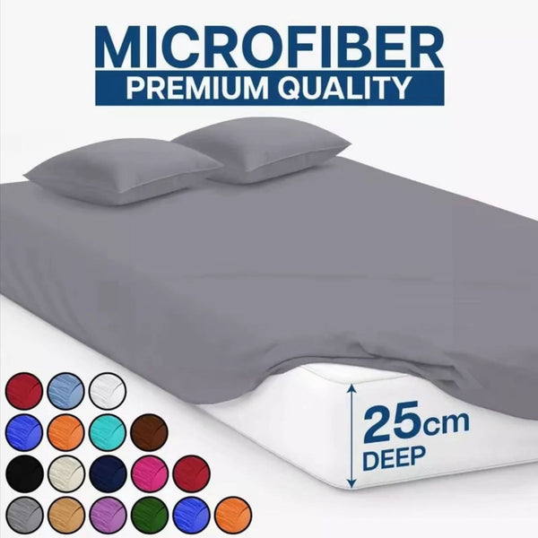 Extra Deep 25 cm Fitted Sheet – Soft Cotton-Rich Bed Sheet with Elastic Corners, Wrinkle-Resistant, Machine-Washable Bedding (Single / Double / King / Super King)