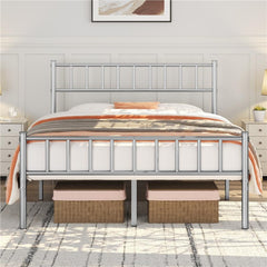 Costoffs Metal Bed Frame, Single/Double Size Bed Platform with Slatted Headboard and Footboard, Solid Slat Support, Large Storage Space, Easy Assembly Bed, Modern Mattress Foundation, Black/White/Pink/Silver