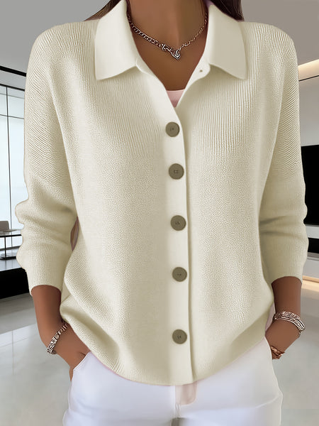 Button-Front Lapel Sweater Cardigan, New Autumn And Winter Solid-Color Casual Cardigan