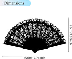 Black Lace Spanish Fan for Women, One Size, Foldable Lace Fan, Hand Held Fan for Wedding Party, Fancy Dress Costume Accessory