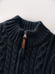 2025 Winter American Stand-Up Collar Half-Zip Knit Aran Sweater Mr. Pony Knitwear Pullover Card