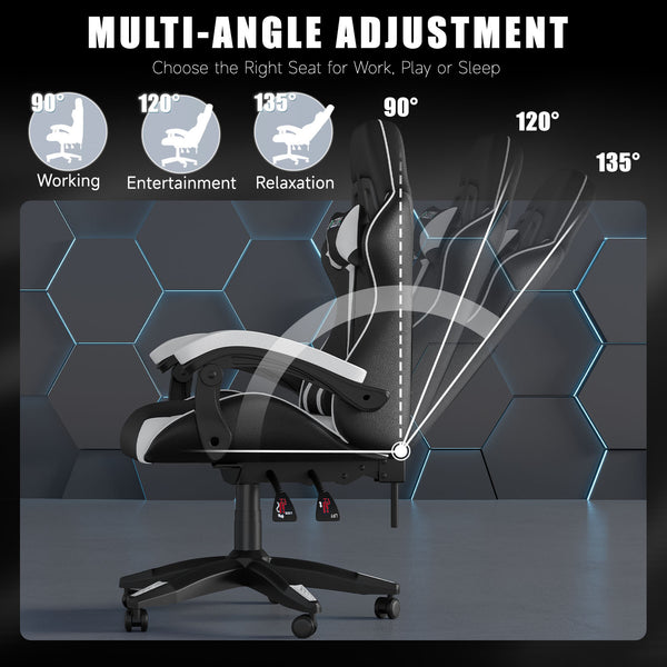 GartistGo Ergonomic Gaming Chair - Gamer Chairs with Lumbar Cushion + Headrest, Height-Adjustable Office & Computer Chair for Adults, Girls, Boys (Without footrest)