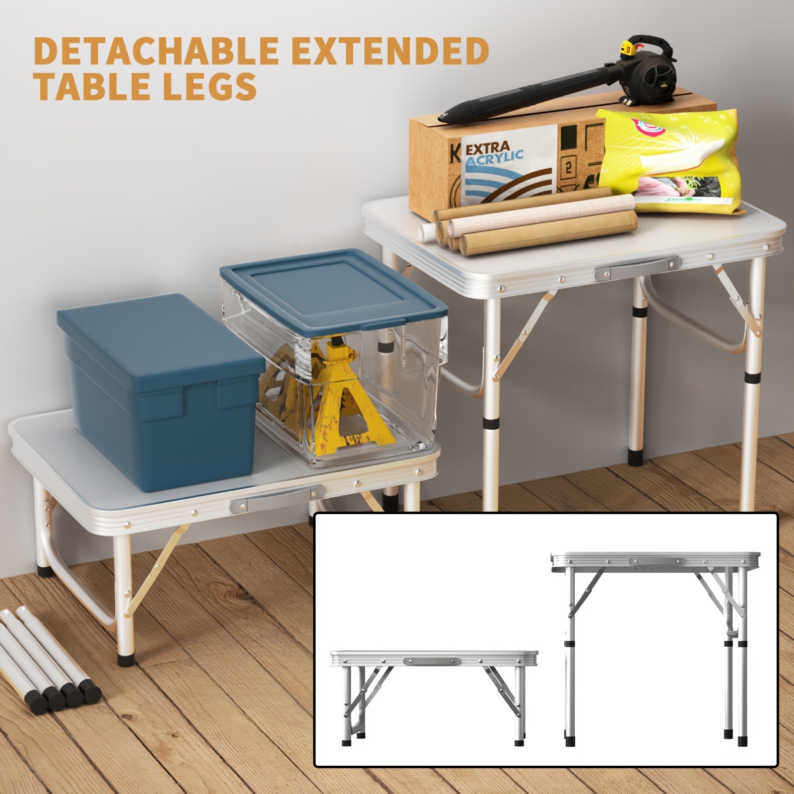 Side Table Small Foldable TV Tray with 2 Height Adjustable, Foldable Coffee Table, Lightweight Aluminum Outdoor and Indoor Snack Sofa Table, Easy to Install, 60.96cm x 45.72cm 2-Height 30.48/60.96cm Adjustable, DAYPLUS