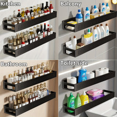 2pcs Large Capacity No-Drill/Screw Shower Shelf - Heavy-Duty SUS304 Stainless Wall-Mounted Bathroom Shelf with Hanging Rail System, Install Bath Storage Rack Suitable for Bathroom, Kitchen, Pantry (Black/Gray)