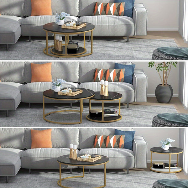 Nesting Coffee Tables Set of 2 Round Stacking Sofa Side Tables for Living Room