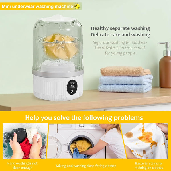Portable Washing Machine, Underwear Washer, Small Washing Machines, Mini Washing Rechargeable Cordless Washing-Machine, Laundry Cup for Bra, Underwear, Socks (1.2 L Capacity)