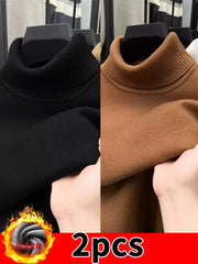 [2-Pack] Autumn/Winter -Lined Thermal High-Neck Sweater, Black and White Solid Color Base Layer Knit Top, Thickened Pullover, Suitable for Outings and Travel