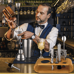 Mixology Bartender Kit - 10-Piece Bar Tool Set with Wooden Stand | Perfect Home Bartending Kit and Martini Cocktail Shaker Set for Housewarming Gift,Home Bar, Party Bar, Bar Cart Decor