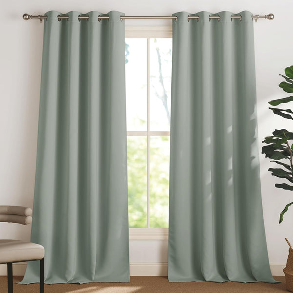PONY DANCE Grey Blackout Thermal Insulated Curtains for Bedroom, 46 X 54 Inch Short Eyelet Curtains & Drapes, Soft Black Out 2 Panels for Window Living Room/Kitchen