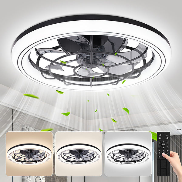 49Cm Modern Ceiling Fan with Light - Smart 3-Color Temperature Adjustment, Low Profile Flush Mount, Remote Control, 6-Speed Settings for Living Room, Bedroom, Home Office