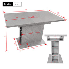 Extendable dining table, dining table with storage, rectangular dining table, coffee leisure table, modern simple iron dining table, space-saving multifunctional dining table, grey