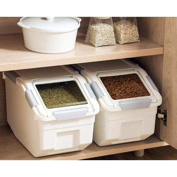 10KG Dog Food Storage Container with Scoop, Large Airtight Pet Dog Food Bin, Dog Cat Dry Food Bin, Rice Storage Container, Grey/Green