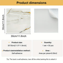 50pcs of 3D Marble Wall Tile Wallpaper, Self-Adhesive Foam Wall Panels, Perfect for Home Decor Wall Stickers. They Are Easy to Peel, Stick, Clean, And Cut, Making Them Ideal for Renovating Bathrooms
