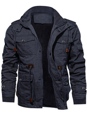 Men'S Fleece Jacket Casual Warm Hooded Windproof Outerwear Fleece Jacket Hooded Multi-Pocket Utility Jacket