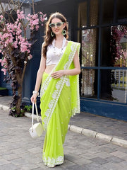 Estationeryhouse Women's Georgette Embroidery Border Work Designer Saree with Blouse Piece
