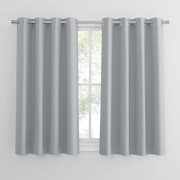 PONY DANCE Grey Blackout Thermal Insulated Curtains for Bedroom, 46 X 54 Inch Short Eyelet Curtains & Drapes, Soft Black Out 2 Panels for Window Living Room/Kitchen