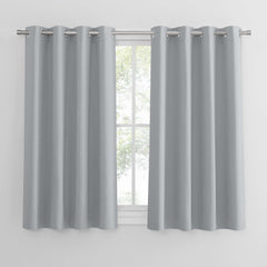 PONY DANCE Grey Blackout Thermal Insulated Curtains for Bedroom, 46 X 54 Inch Short Eyelet Curtains & Drapes, Soft Black Out 2 Panels for Window Living Room/Kitchen