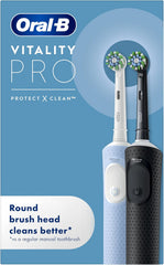 Oral-B Vitality Pro Electric Toothbrushes for Adults, for Him/Her, 1 Handle, 2 Toothbrush Heads, 3 Brushing Modes Including Sensitive Plus, 2 Pin UK Plug, Black (Packing May Vary)