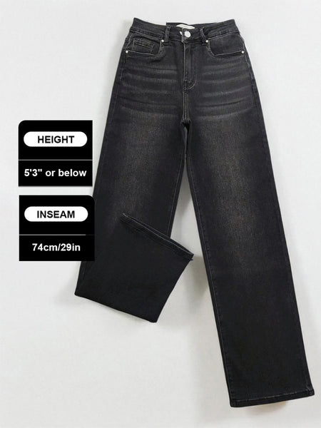 [Petite]KatchMe Women'S Wide Leg Jeans - Mid Rise Relaxed Fit Denim Pants, Soft Stretch Comfortable Trousers for Fall & Winter, Streetwear Casual Bottoms