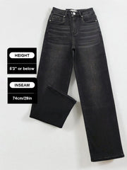 [Petite]KatchMe Women'S Wide Leg Jeans - Mid Rise Relaxed Fit Denim Pants, Soft Stretch Comfortable Trousers for Fall & Winter, Streetwear Casual Bottoms