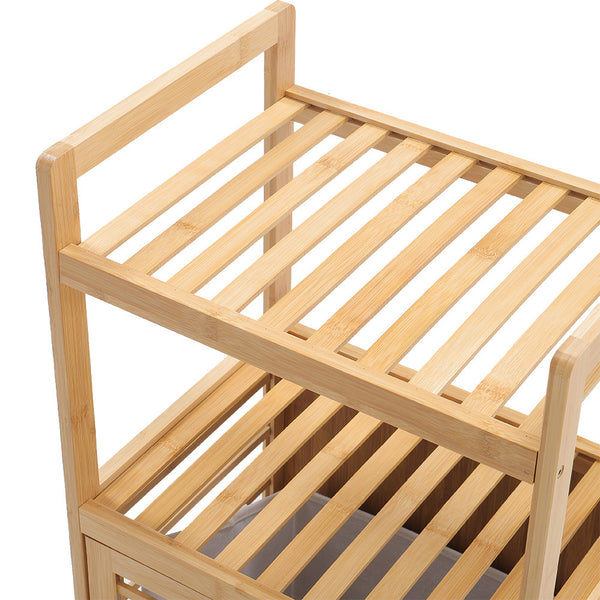 Tilt Out Laundry Hamper, Bamboo Laundry Basket with Foldable Bag and 3 Open Shelves, Freestanding Clothes Storage Organizer for Bedroom, Bathroom, Living Room
