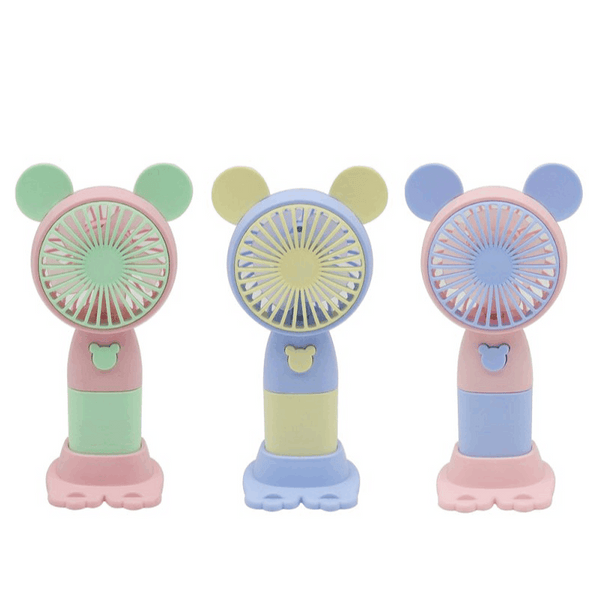 Cute USB Rechargeable Handheld Fan with Stand – Portable Mini Desk Cooling Fan 3 Speed Levels – Random Colour - 1pc INCLUDED
