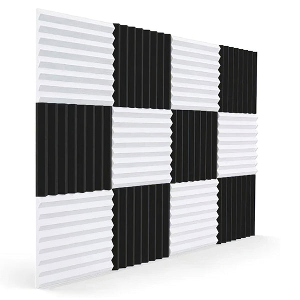 12pcs High-Density Studio Soundproofing Panels Speaker Isolation Pads Foam Mats Recording Soundproofing Materials. Suitable for Home Theater/Studio/Office, Black/White, Dimensions 30 X 30 X 2.5cm