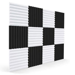 12pcs High-Density Studio Soundproofing Panels Speaker Isolation Pads Foam Mats Recording Soundproofing Materials. Suitable for Home Theater/Studio/Office, Black/White, Dimensions 30 X 30 X 2.5cm