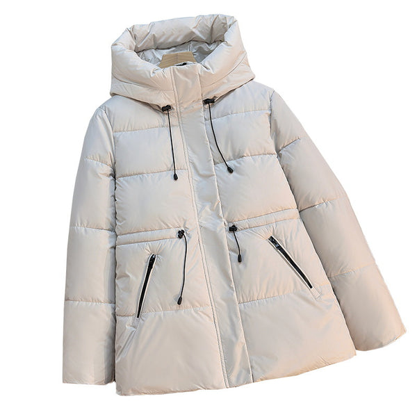 Women'S Thickened Warm Hooded Jacket for Autumn & Winter - Featuring Zipper, Fashionable Casual Adjustable Waistband, Mid-Length Puffy Coat, Suitable for Cold Autumn & Winter Days, Daily Commuting, Outdoor Activities