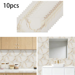 10pcs 3D Marble Wall Tiles Wallpaper, PVC Peel & Stick, Self-Adhesive Wall Stickers Wall Stickers, Golden/Grey Marble Pattern - Home Decoration Wall Stickers, Easy to Clean And Cut, Suitable for Renovation of Bathrooms, Living Rooms, Kitchens, Bedrooms