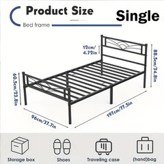 Sleek Black Metal Bed Frame Featuring a Stylish Headboard | Durable Steel Build | Silent Operation | Accommodates Various Mattress Sizes | Perfect for Bedrooms, Dormitories, Or Rental Spaces