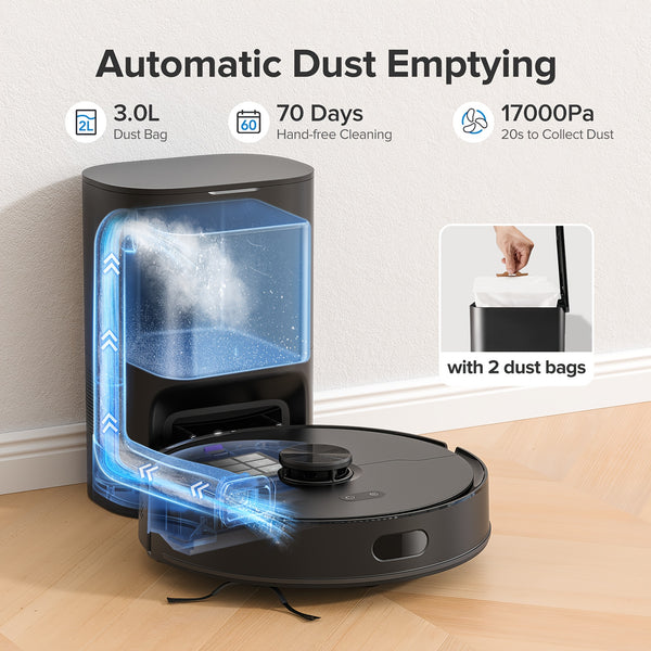 3-in-1 Robot Vacuum and Mop | 6000Pa Strong Suction, 3.0L Dust Bag, 70-Day Self-Emptying, 360° PSD Obstacle Avoidance, Multi-Floor Mapping, WiFi/Alexa/APP Control, L15MAX, Lubluelu Brand