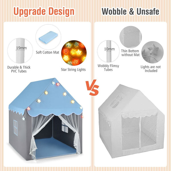 Large Kids Play House with Washable Mat and Star Lights