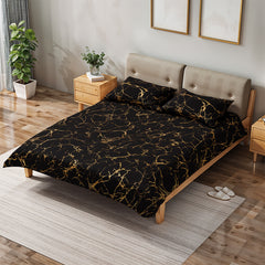 Gold Marble Print Quilt Cover and Pillowcase Bedding Set, Light Luxury High-end Creative Design Bedding Three-piece Set, 2 Pillowcases and 1 Quilt Cover, Soft and Comfortable Bed Three-piece Set for All Seasons, Black