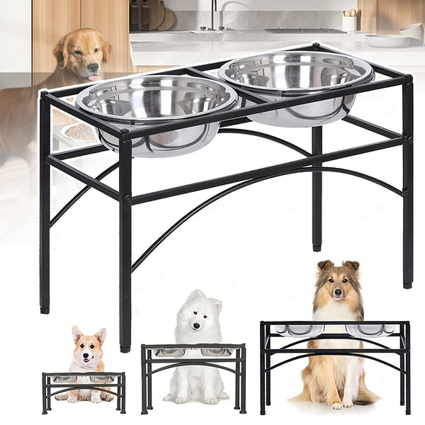 Elevated Double Dog Bowls Feeder with Stainless Steel Water and Food Dishes for Dogs, Pet Feeder, Food Bowl, Two