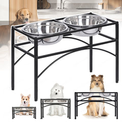 Elevated Double Dog Bowls Feeder with Stainless Steel Water and Food Dishes for Dogs, Pet Feeder, Food Bowl, Two