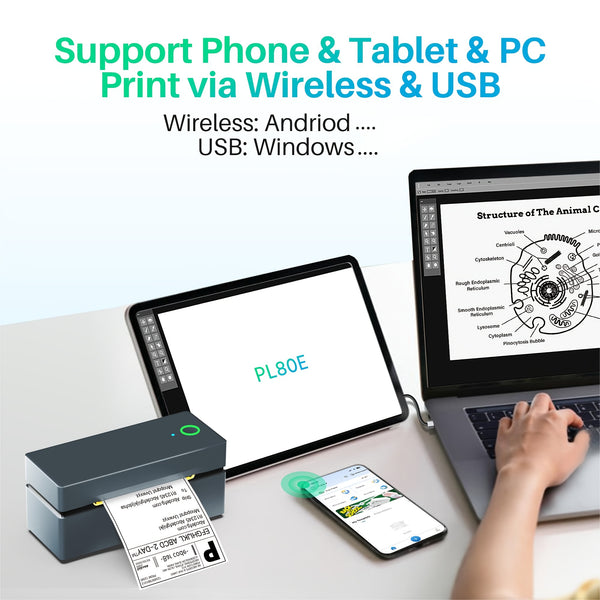 PL80EB 4x6 Wireless Thermal Shipping Label Printer For Small Business Compatible With Smartphone And Computer Used For Shipping Labels, Thermal Label Printer, For E-commerce, Warehouse, And Office Use Freight