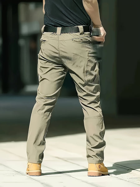 Men'S Stretchy Black Cargo Work Pants - Elastic Waist, Multi-Pocket Design for Hiking & Everyday Comfort, Durable & Comfort Fit, Outdoor Pants|Casual Cargo Pants|Glossy Finish Pant