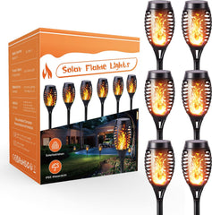 Geemoo 6 Pack Solar Flickering Dancing Flame Lights Waterproof Solar Torch Lights for Outdoor Garden Patio Pathway Yard Driveway Halloween Decorative