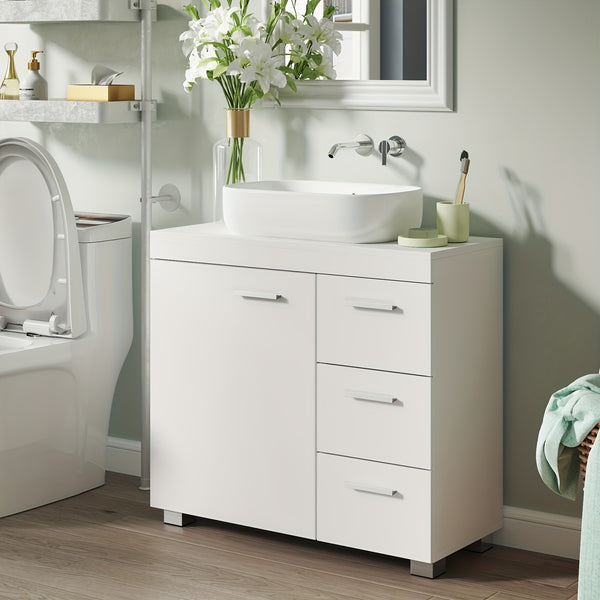 Under Sink Bathroom Cabinet, Storage Cabinet, with 3 Drawers, for Washbasins with Pedestal, 30 X 70 X 64cm, Cloud White