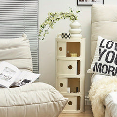 Transport Round Cabinet with Sliding Doors, Multi-Tiered Round Storage Unit