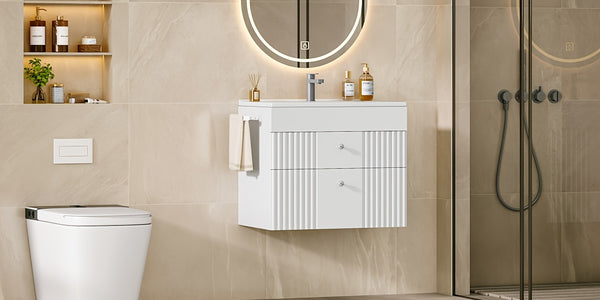 Wall-mounted Vanity with Integrated Washbasin, Bathroom Cabinet Featuring 2 Drawers And Towel Rack, Ample Storage Capacity, Modern Minimalist Design, 40 X 60 X 50cm, White