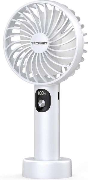 TECKNET Handheld Fan, Portable USB Hand Held Fan Rechargeable with LED Display, Mini Hand Fan 3 Speed Battery Operated Detachable Base Cooling Desk Fans Handheld for Home Office Bedroom Outdoor