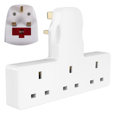 2x 3-Way Plug Adapter with UK Socket Extender – Compact Cable-Free Multi-Outlet Adapter for Home, Office & Travel
