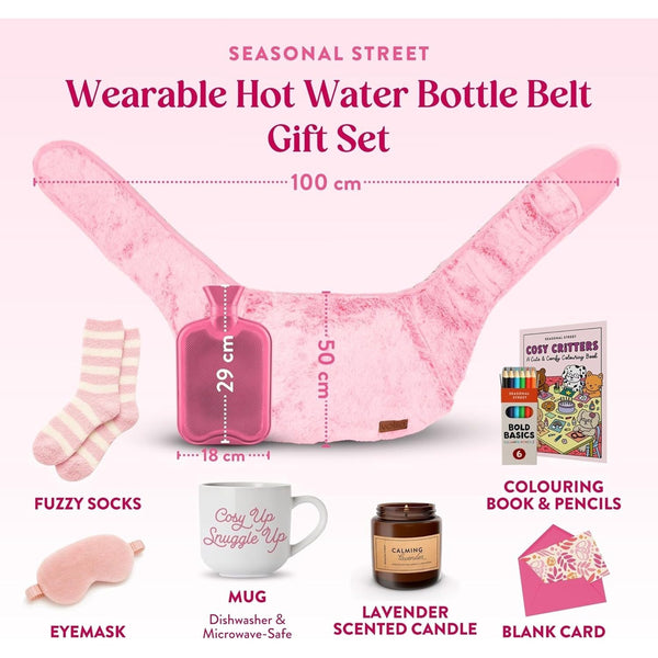Mother'S Day Gift for Her - Birthday Pamper Gifts for Women with Hot Water Bottle Belt, Socks, Mug, Candle, Sleep Mask, & Colouring Book with Pencil, Self Care Box