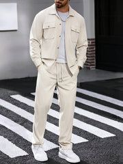 Men's 2pcs Casual Suit, 2-Pocket Shirt and Pants Set for Spring/Autumn, Suitable for Work and Leisure Sports