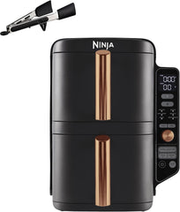Ninja Foodi Dual Zone Digital Air Fryer, 2 Drawers, 7.6L, 6-In-1, Uses No Oil, Air Fry, Max Crisp, Roast, Bake, Reheat, Dehydrate, Cooks 4-6 Portions, Non-Stick, Dishwasher Safe Baskets, Black AF300UK